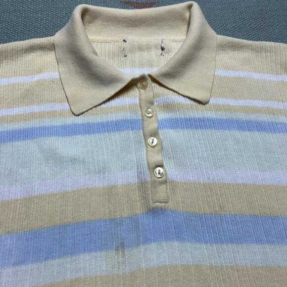 Vintage ribbed polo shirt short sleeve multicolor striped pullover women L/XL - Picture 4 of 12